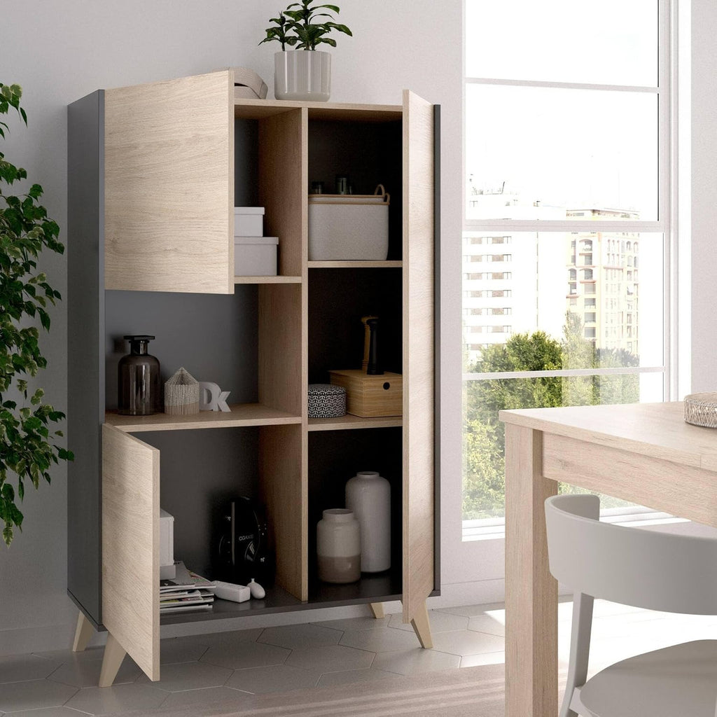 Dmora - Buffet Haut buffet de salon moderne à 3 portes, 81x43h135 cm, chêne et anthracite