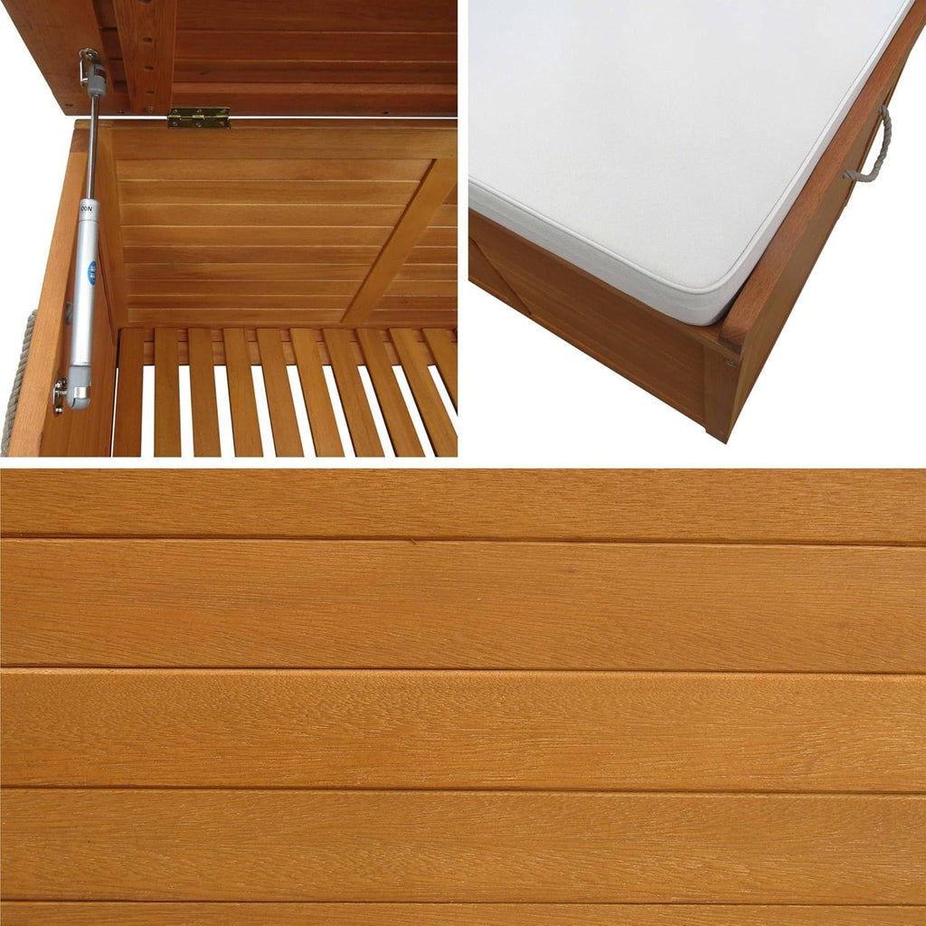 Alice's Garden - Coffre de jardin 200L en bois - Caja beige - 125x60cm rangement coussins avec 2 vérins et poignées