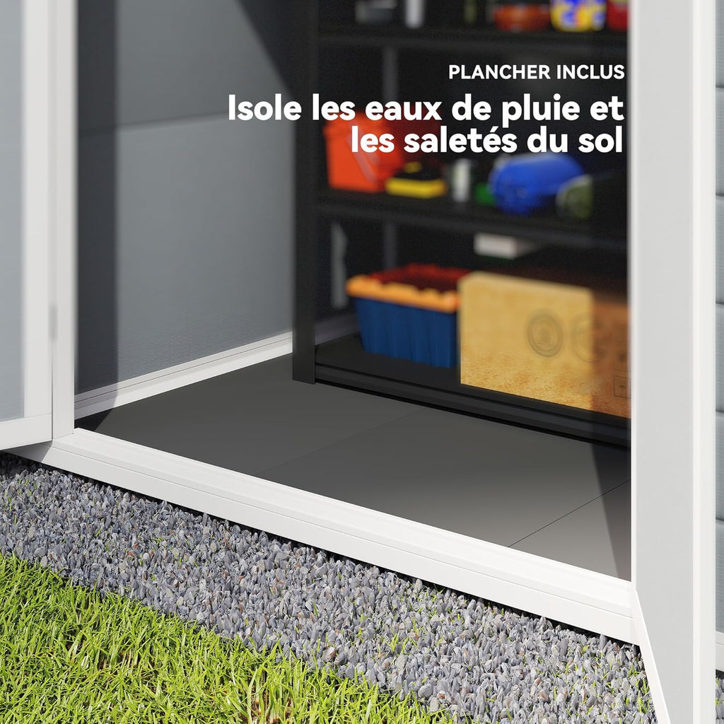Outsunny Abri de Jardin cabanon en résine polypropylène 2,12 m² - 2 Portes 1 fenêtre et 1 Grille d'aération, Toit en Pente, Gris