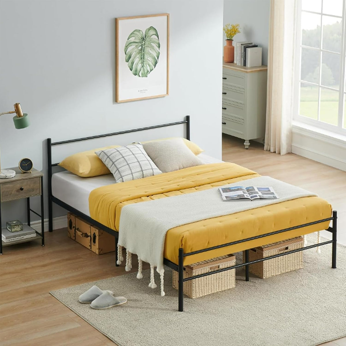 CEYIRO Ensemble Matelas 160x200 et Lit 160x200cm et Couette 220x240 et 2Oreillers60x60cm (Pack Matelas 160x200+Lit Métal avec Tête)