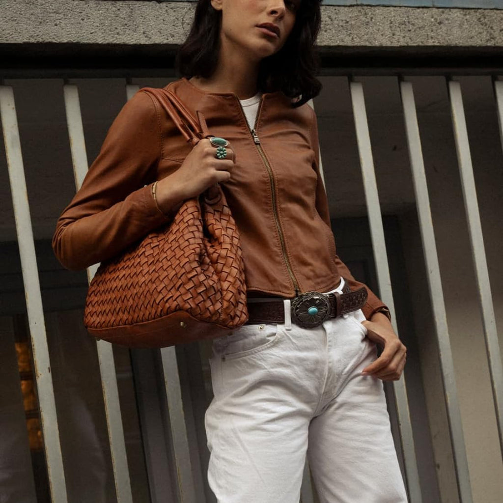 BARONE Sac en cuir tressé pour femme – Sac de voyage en cuir véritable – Sac à main fabriqué en Italie Siena Small