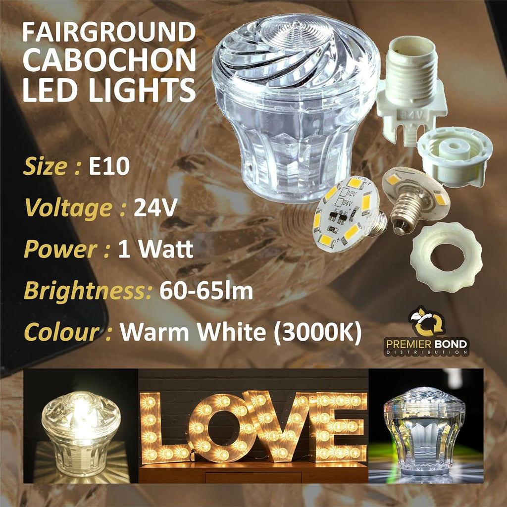 Premier Bond Distribution Lot de 50 ampoules LED E10 24 V 1,0 W Blanc chaud 3000 K 60-65 lm 45 mm