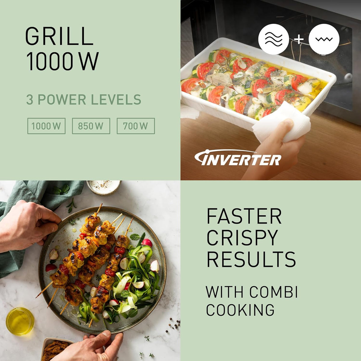 Panasonic NN-GD34QWEPG 29L Micro-ondes grill, 1000 W, décongélation automatique, cuisson combinée, minuterie, blanc