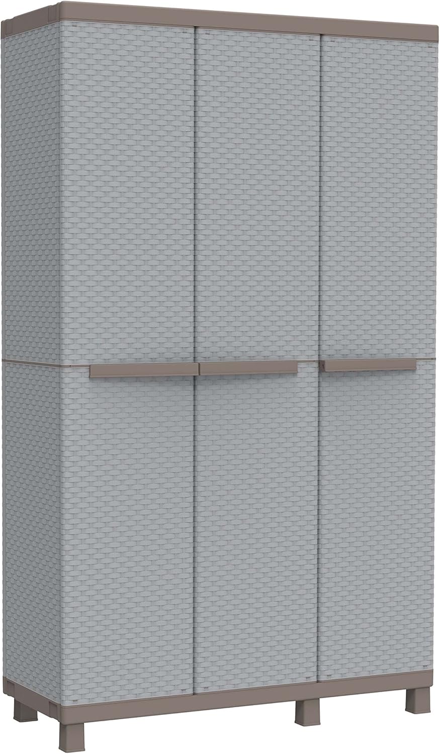 Terry - C-Rattan 102a, Armoire d'Intérieur et d'Extérieur Multifonction, 3 Portes à Effet Rotin, 2 Compartiments Intérieurs Séparés