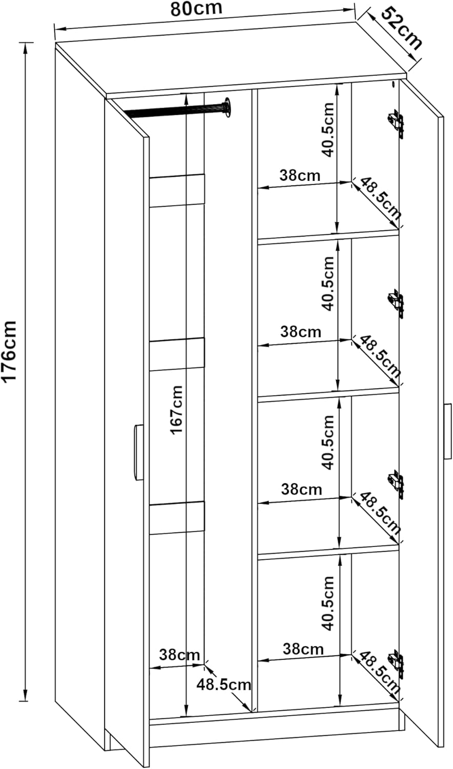 [en.casa] Armoire de Chambre avec Barre de Penderie 4 Étagères Garde-Robe Moderne Meuble de Rangement pour Dressing MDF 176 x 80 x 52 cm Effet Chêne