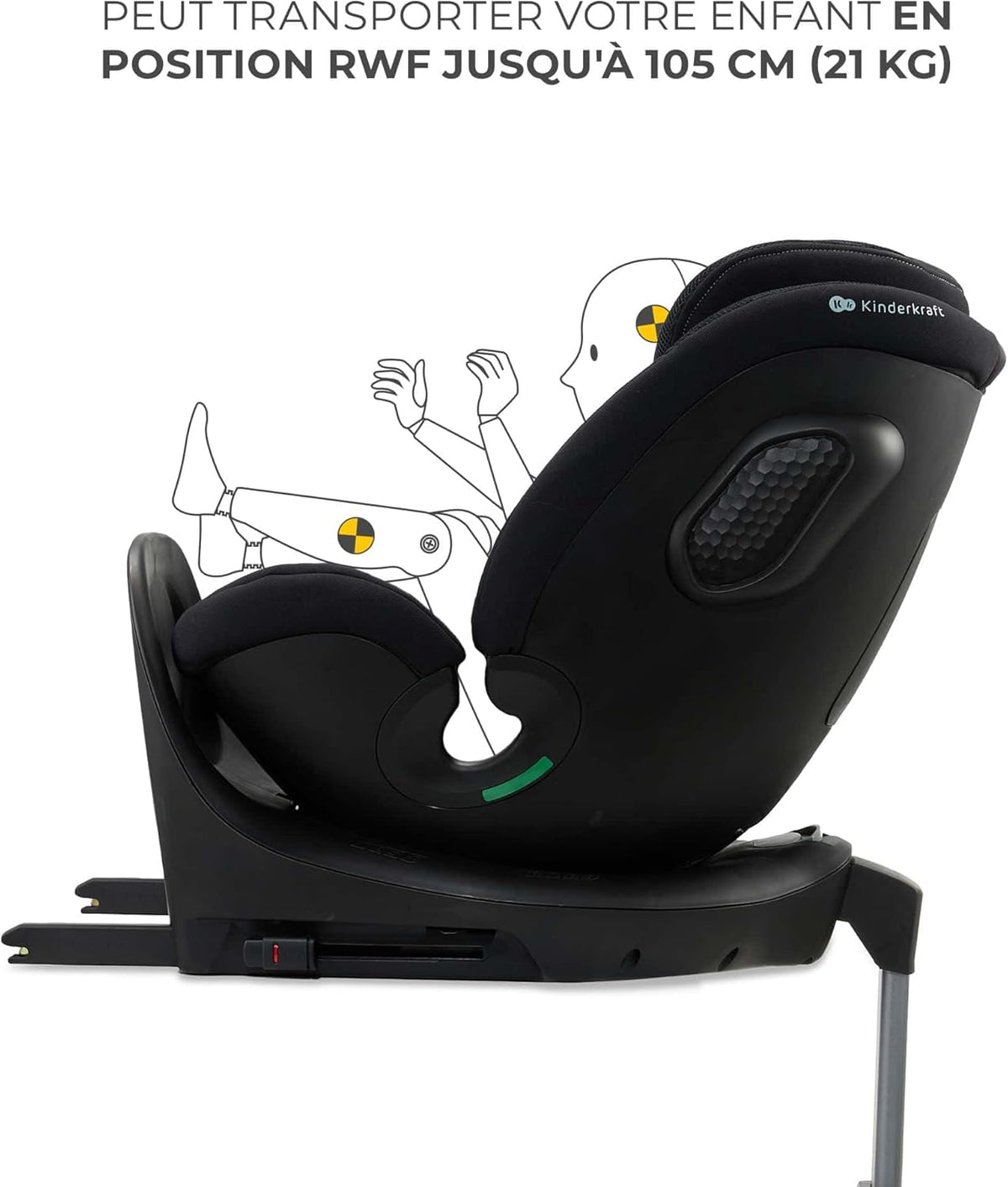 Kinderkraft XRIDER2 I-SIZE 40-125 cm, Siège auto bébé 0 à 25 kg évolutif, 0-7 ans, Isofix 360° pivotant, FWF, RWF, Protections latérales, Harnais Internes à 5 Points, Noir