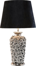 Kare Design Lampe à Poser Rose, Noir/Argent, Faïence, Motif de Roses, Lampe de Table, Lampe Salon, Deco Intérieur, Décoration Chambre, Couloir, 59x34x34 cm Ampoule Non Incluse