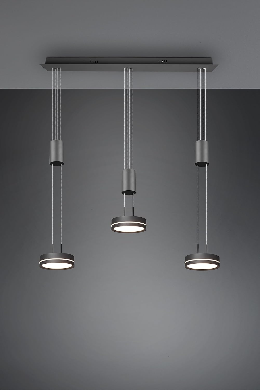 TRIO, Suspension, Franklin incl. 3 x LED,SMD,9,0 Watt,3000K,1050 Lm. Aluminium, Antracite, Corps: Aluminium, Antracite L:85,0cm, L:14,0cm, H:150,0cm