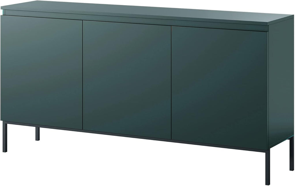 Selsey Commode Armoire 3 Portes 77 x 150 cm sur Pieds Dorés Meuble De Rangement pour Chambre À Coucher Vert Foncé Bemmi