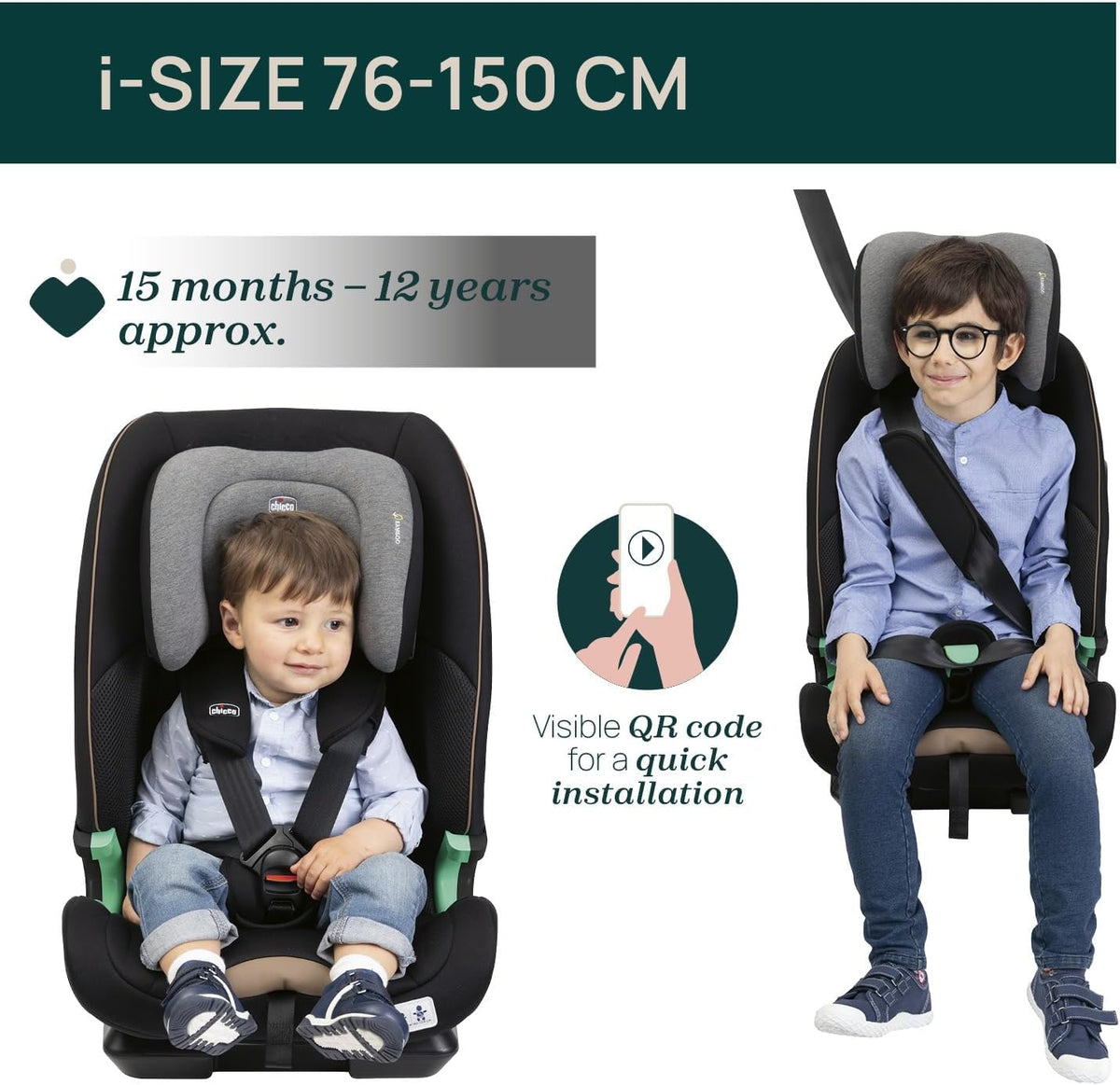 Chicco Siège Auto Seat&Go I-Size, avec Système Isofix, pour Enfants Mesurant Entre 76 et 150 cm, Utilisable à Partir de 15 Mois, Rembourrage Supplémentaire, Réducteur Inclus