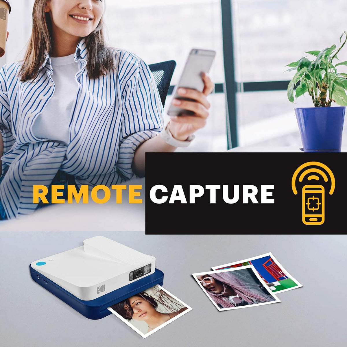 KODAK SMILE Classic, appareil photo numérique avec Bluetooth Noir images de 16 mp, 35 impressions par charge - Comprend : papier photo ZINK de 3,5 x 4,25 pouces, Cadres autocollants