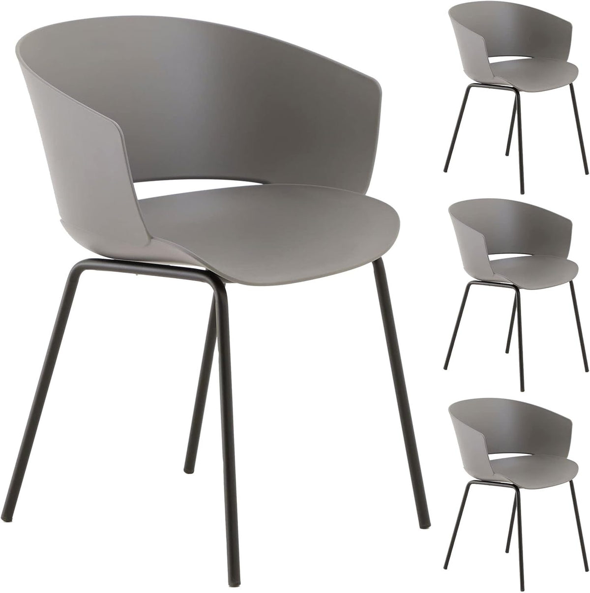 IDIMEX Lot de 4 chaises de Jardin NIVEL Fauteuil d'extérieur en Plastique Gris résistant aux UV et Pieds en métal Noir