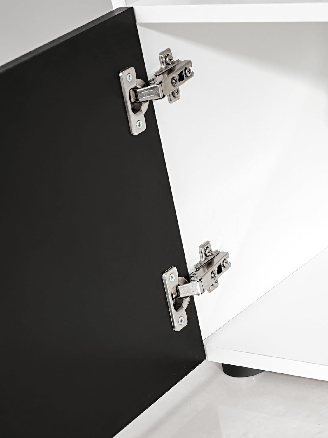 Komodee, Meuble Banc TV Urbino, Noir Blanc, Largeur 140cm x Hauteur 53cm x Profondeur 35cm, sans LED, pour Salon, Chambre