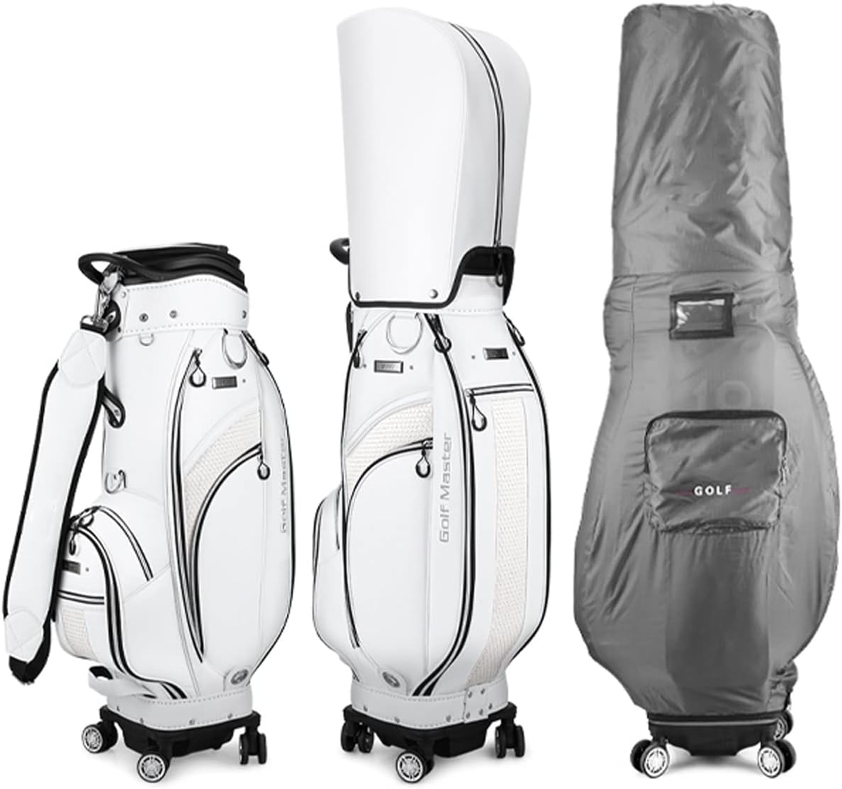 Sac deProfessionnel en Plein air avec 4 Roues, Sac Chariot Cuir Haut Gamme, Support Portable for Hommes et Femmes White