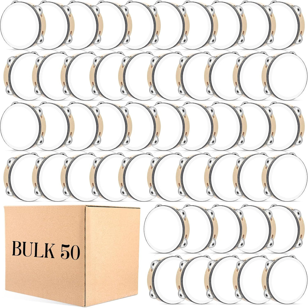 Lukmaa Lot de 50 tambourins de mariage en vrac de 15,2 cm pour adultes - Cadeau de percussion à main en bois et métal - Instrument éducatif musical pour église, fête de mariage