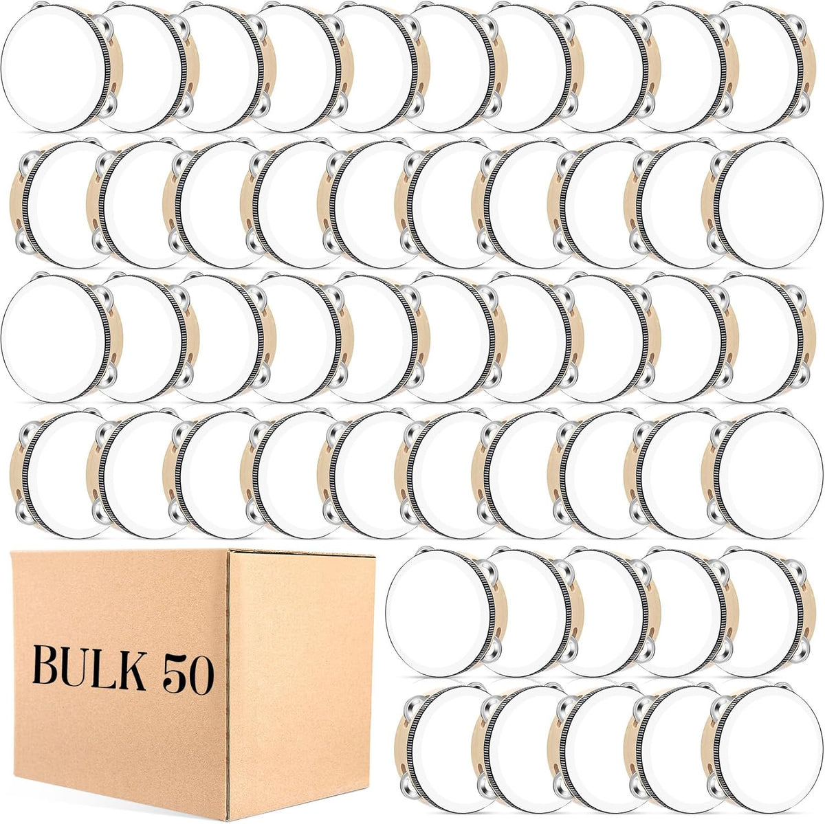Lukmaa Lot de 50 tambourins de mariage en vrac de 15,2 cm pour adultes - Cadeau de percussion à main en bois et métal - Instrument éducatif musical pour église, fête de mariage