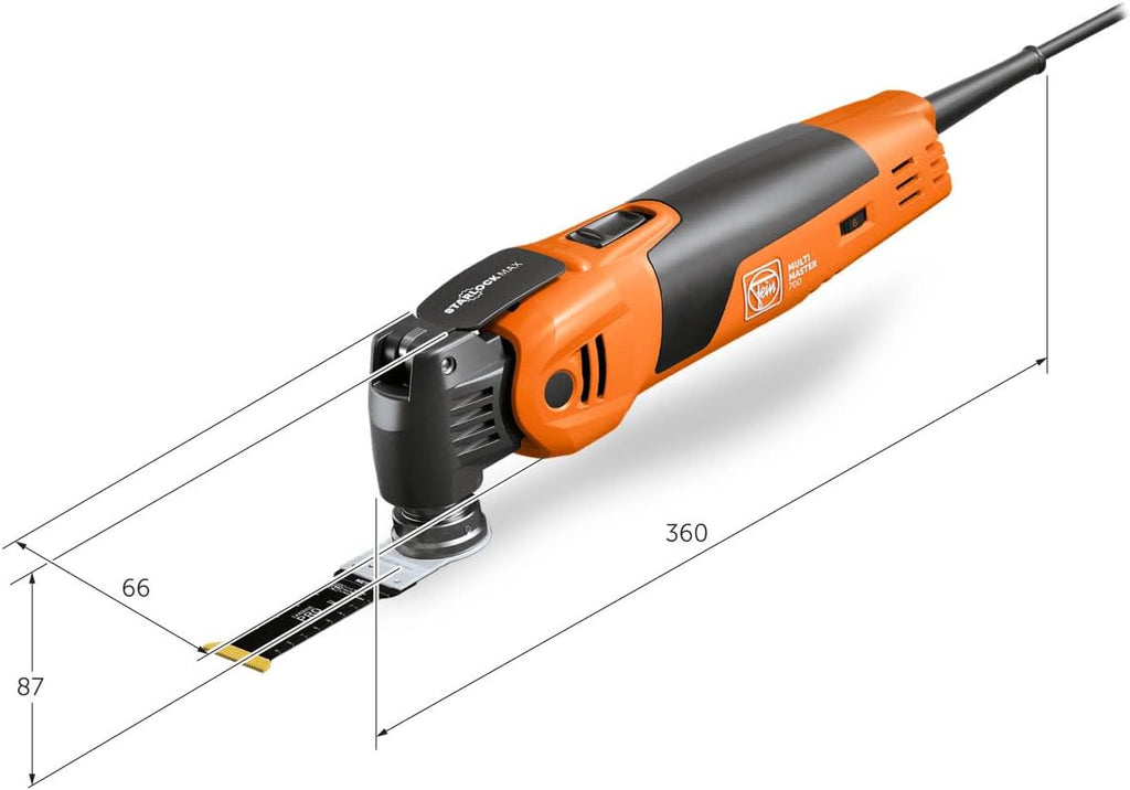FEIN Multimaster MM 700 Max Top,MultiTool puissant rapide avec plus de 60 accessoires, Motor FEIN 450 W, système anti-vibration, Porte-outil StarlockPlus, Changement d’accessoire QuickIN