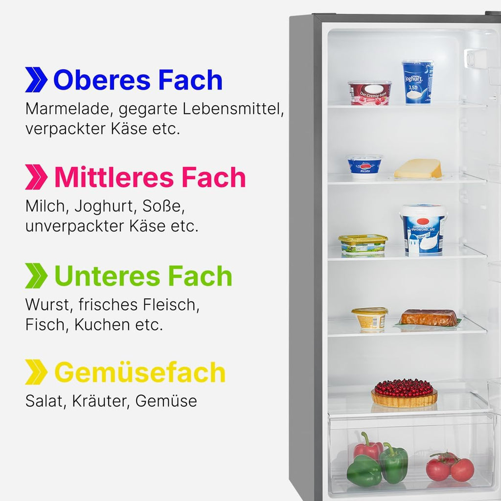 Bomann Réfrigérateur 242L inox VS7316-1-inox, Capacité nette : 242 litres, Éclairage intérieur à DEL, Contrôle de la température en continu, 5 clayettes en verre