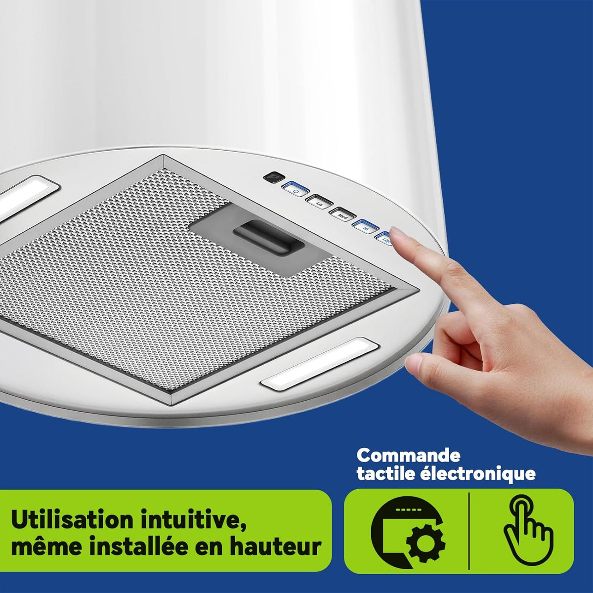 SNDOAS Hotte Îlot Central 700 m3/h, Hotte Aspirante 35cm avec 3 Vitesses, A+, Éclairage LED, Filtres à Charbon et Fonction Retard 5 minutes , Blance, Hotte Suspendue Recyclage