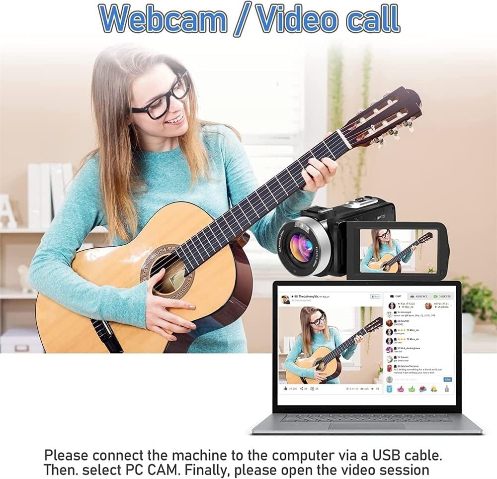 Caméscope Professionnel 4K caméra vidéo numérique for Le Streaming Vlog enregistreur 18X stabilisateur de Webcam en accéléré Cadeau pour débutants(64G SD Card,NA-U600-LT)