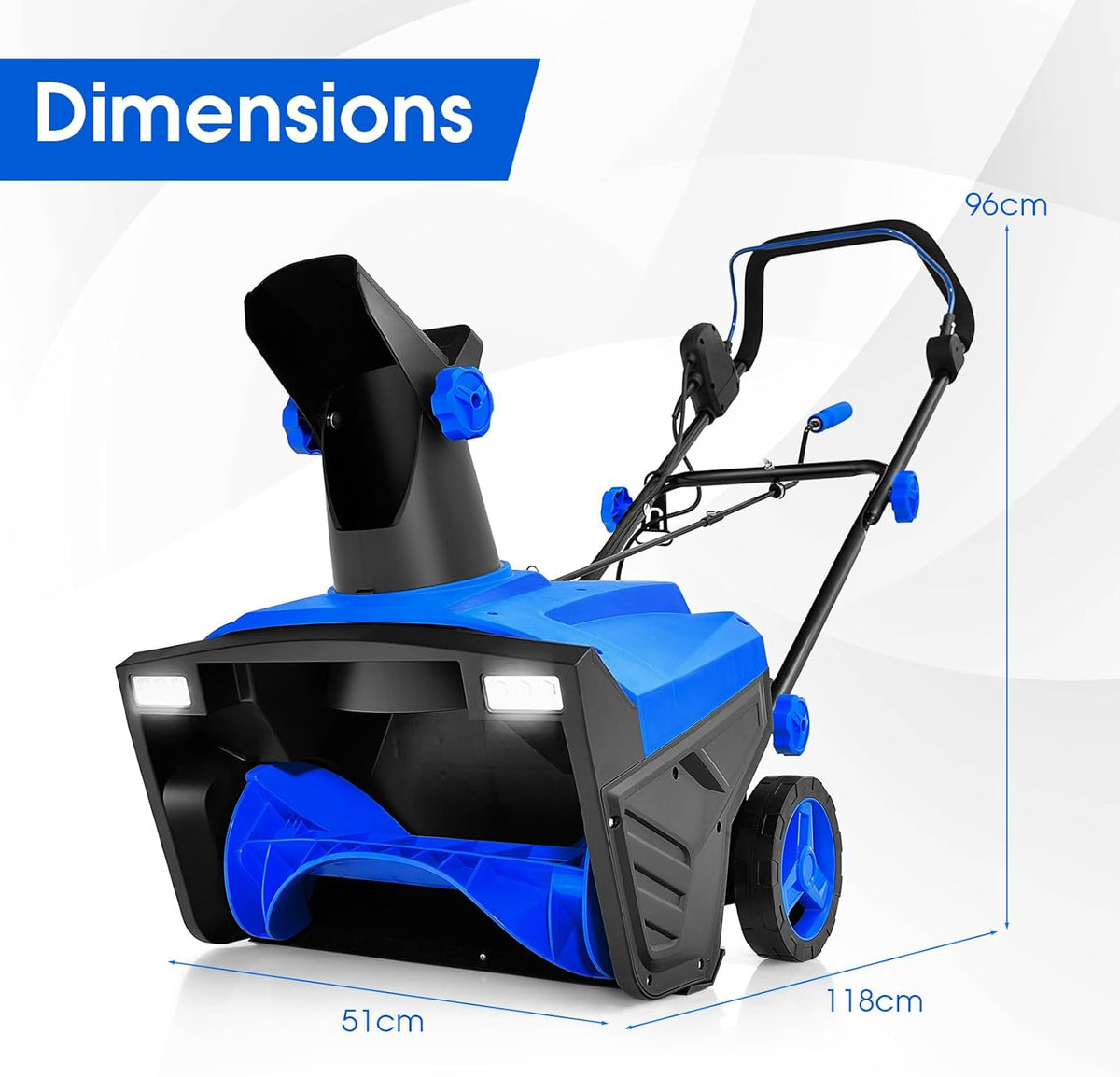 GOPLUS Souffleuse à Neige Électrique 2300 W, Largeur de Travail de 50CM, Déneigeuse Filaire avec Distance de Projection 9 M & Lumières LED, Chasse-Neige Puissant pour Jardins, Trottoirs (Bleu)
