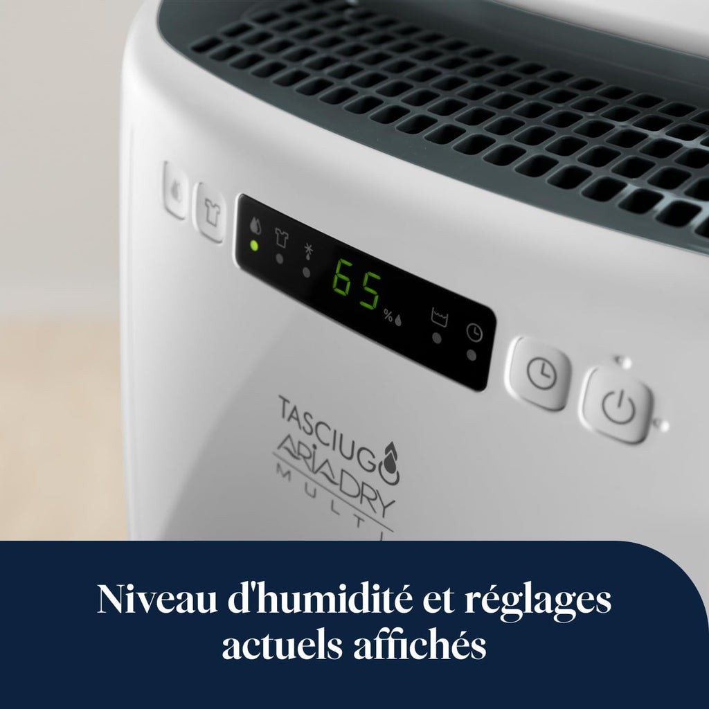 De’Longhi Tasciugo AriaDry Multi - Déshumidificateur Portable pour la Maison, Filtration à 3 Actions, Élimination de l'Humidité 16L/24h, Séchage, Anti-Moisissure, Silencieux, Blanc (DEXD216RF)