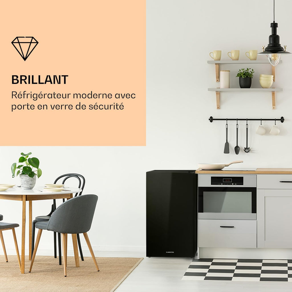 KLARSTEIN Luminance Frost - Réfrigérateur, 91L, 110 kWh/an, 7 niveaux de réglage de la température, Eclairage intérieur, Look moderne, Bac à oeufs, Clayettes verre - Noir