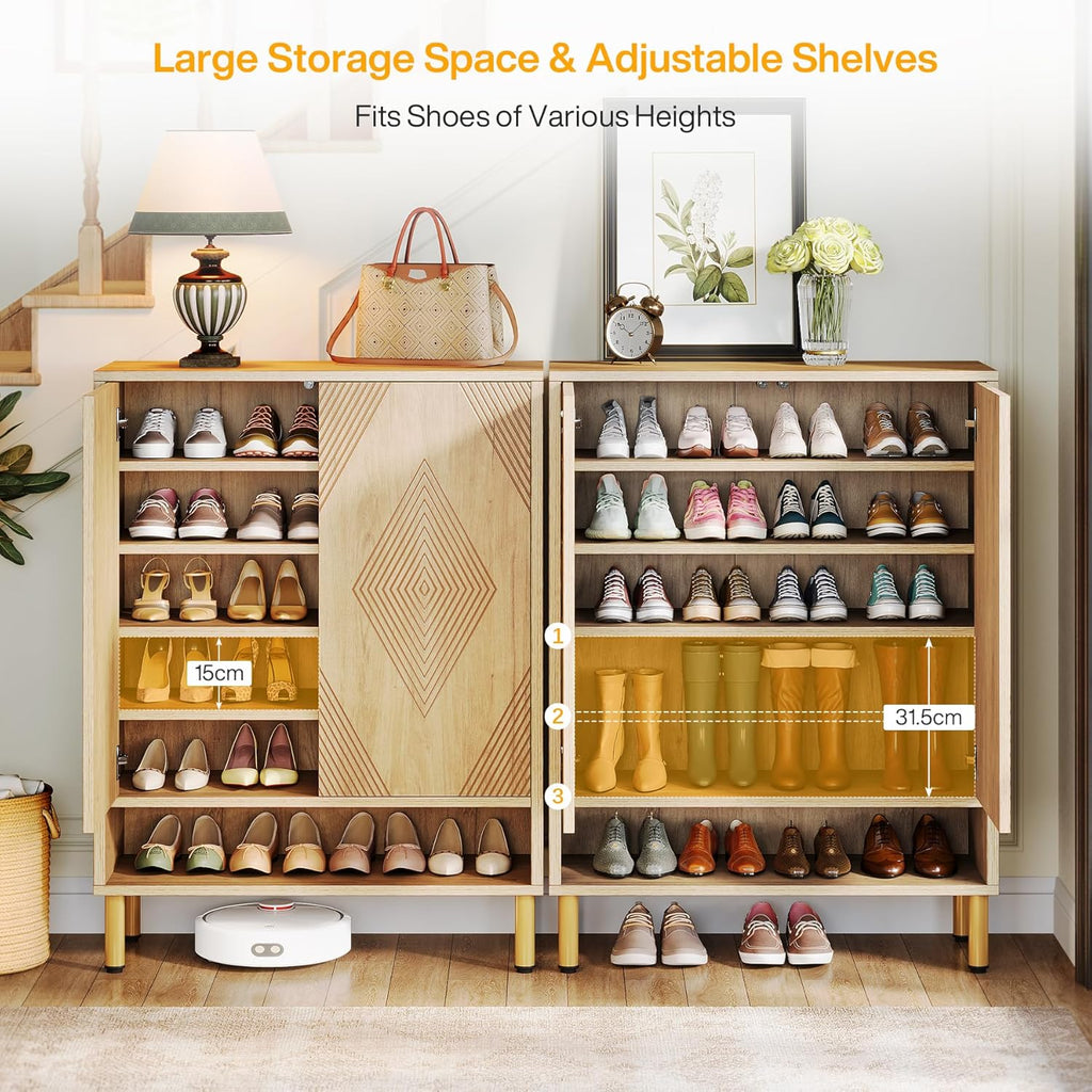 Tribesigns Meuble à chaussures à 7 niveaux, commode à chaussures avec 2 portes, meuble à chaussures de style ferme de 24 paires avec étagères réglables, étagère en bois pour l'entrée, couloir, salon