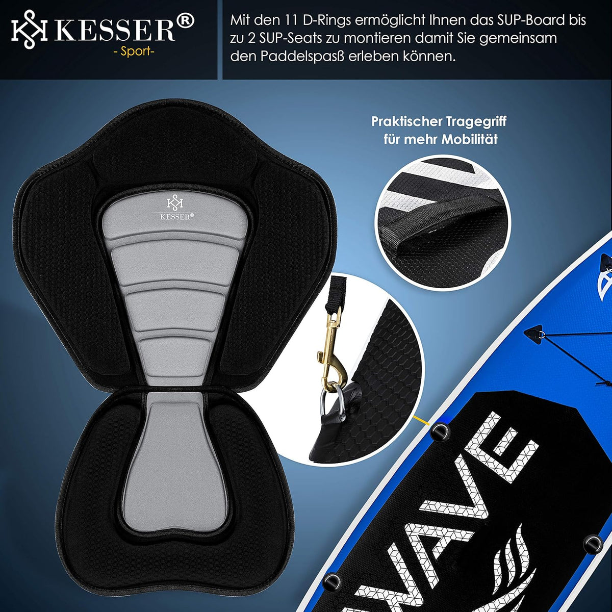 KESSER Set Sup Board Gonflable Stand Up Paddle Board Premium Sports Aquatiques | 6 Pouces d'épaisseur | Accessoires complets | 130kg