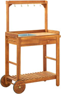 RAUGAJ Chariot de cuisine de jardin en bois d'acacia massif 92 x 43,5 x 141,5 cm, matériau de l'article : bois d'acacia massif avec finition huilée