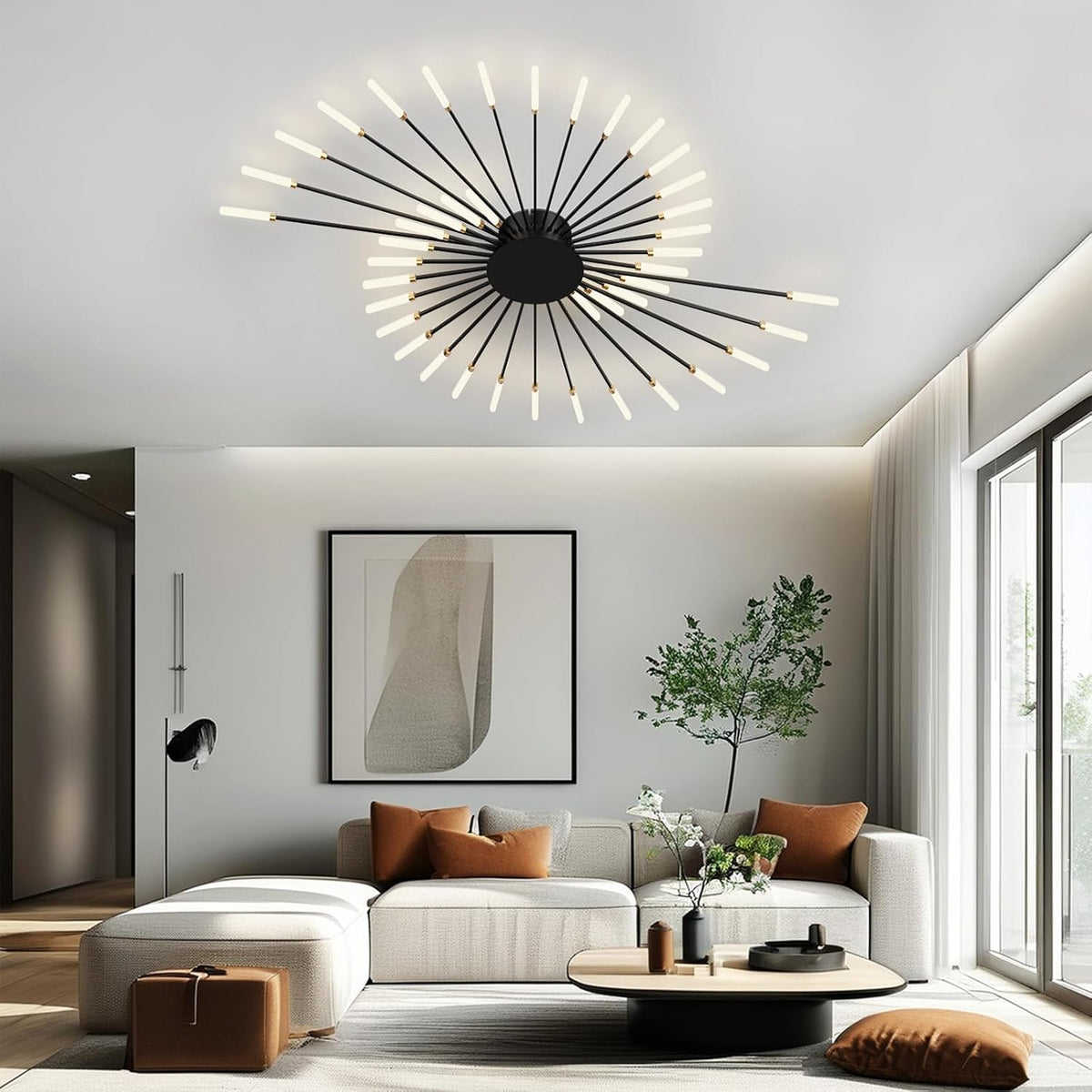 RRBEST Plafonnier LED Moderne Pour Salon,Acrylique Luminaire Plafonnier,Intérieur Design lampes de décoration pour salon chambre à coucher et salle à manger Noir,42 Tête