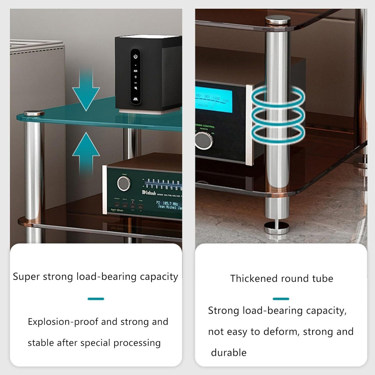 Meuble TV d'angle - Meuble de rangement pour équipement audio, petit meuble multimédia pour chaîne hi-fi et home cinéma, support multimédia pour appareils électroniques, meuble TV avec étagè