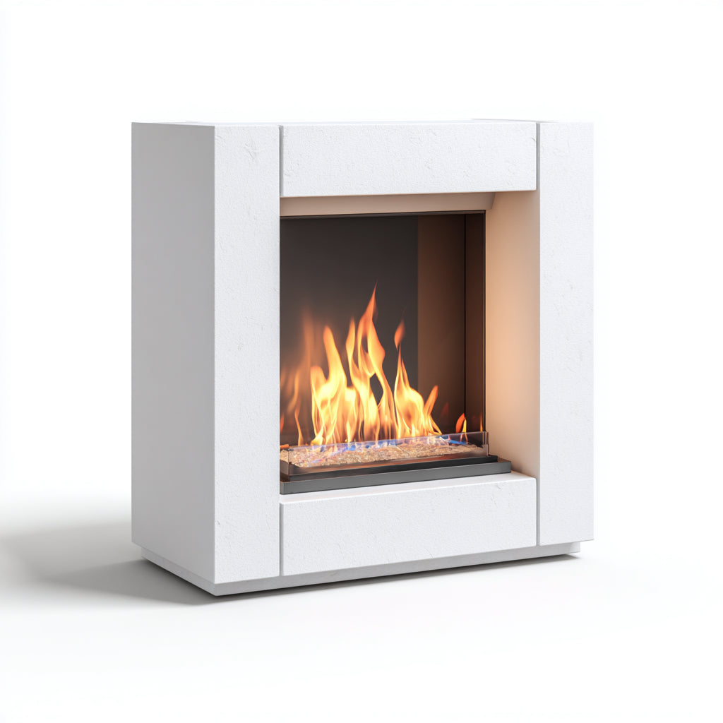 Cheminée au bioéthanol - structure moderne 78x28x92 cm - blanc/gris - design minimaliste
