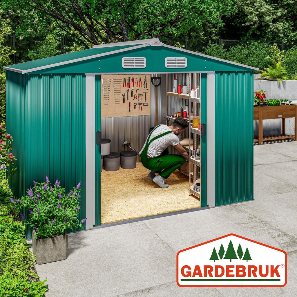 GARDEBRUK Abri de Jardin métal XXL 5m² Fondation 260x205x180cm Porte coulissante Vert cabane de Jardin cabanon Rangement Outils 9m³