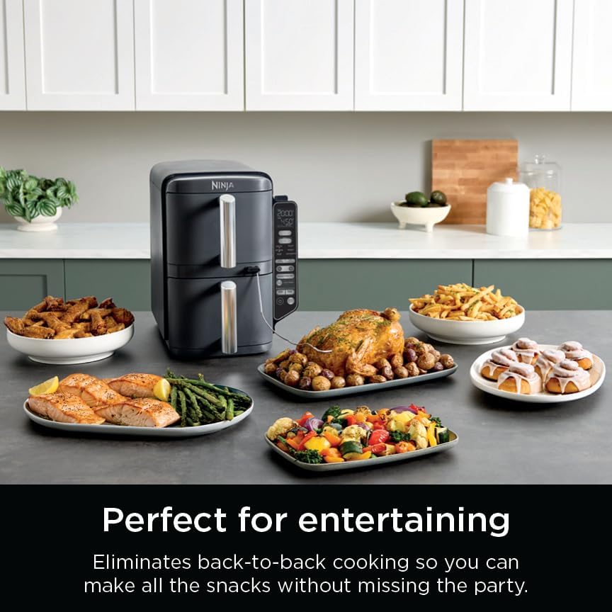 Ninja DoubleStack XL Friteuse à air intelligente avec 2 paniers, système de cuisson intelligent, technologie DoubleStack qui cuit 4 aliments à la fois, design peu encombrant, 10 litres