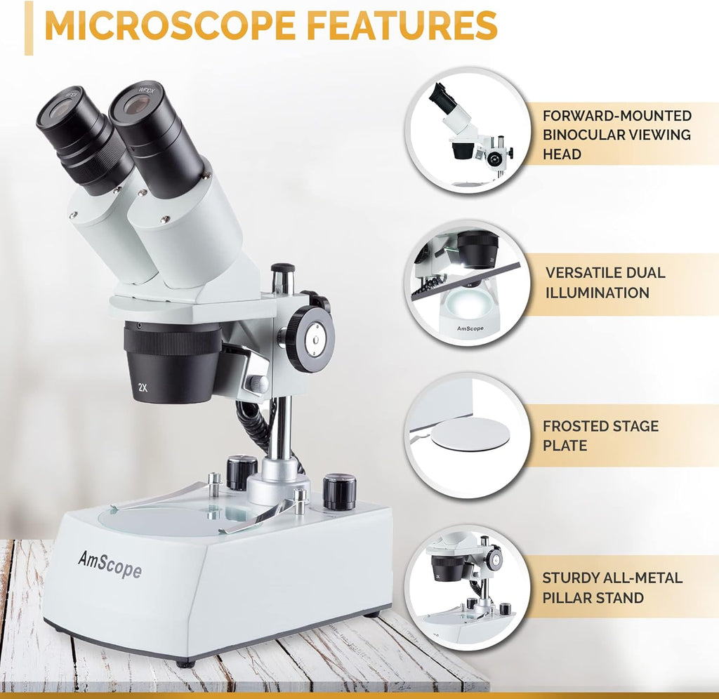 AmScope - 20X-80X LED sans Fil Stereo Microscope Cordless