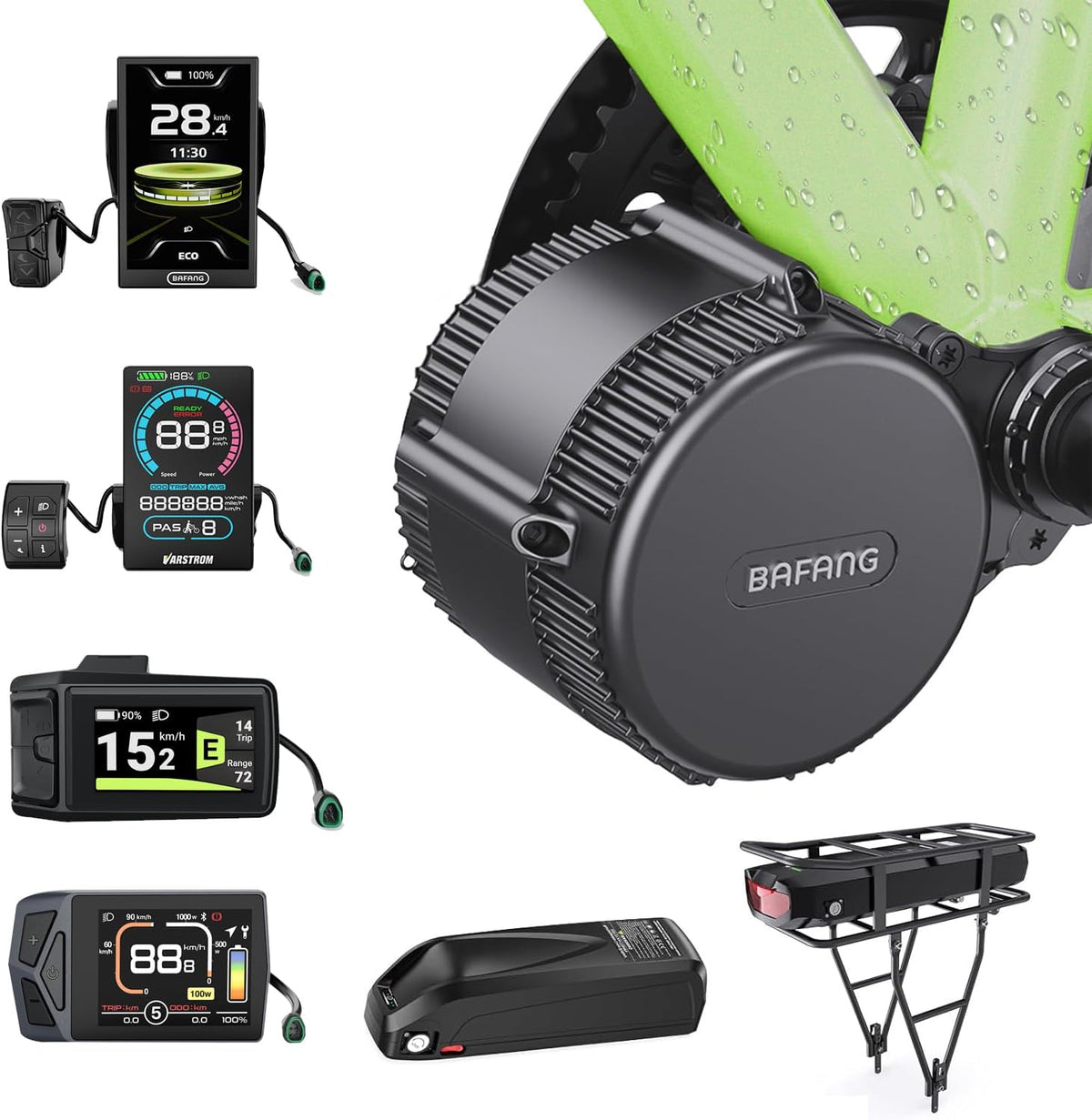 BAFANG BBS01B BBS02B BBS-HD Kit de Moteur Central - Kit de Conversion pour vélo électrique Mid Drive 250W 350W 500W 750W 1000W avec Batterie (en Option) et écran LCD, 36V 48V 52V, protocole Can