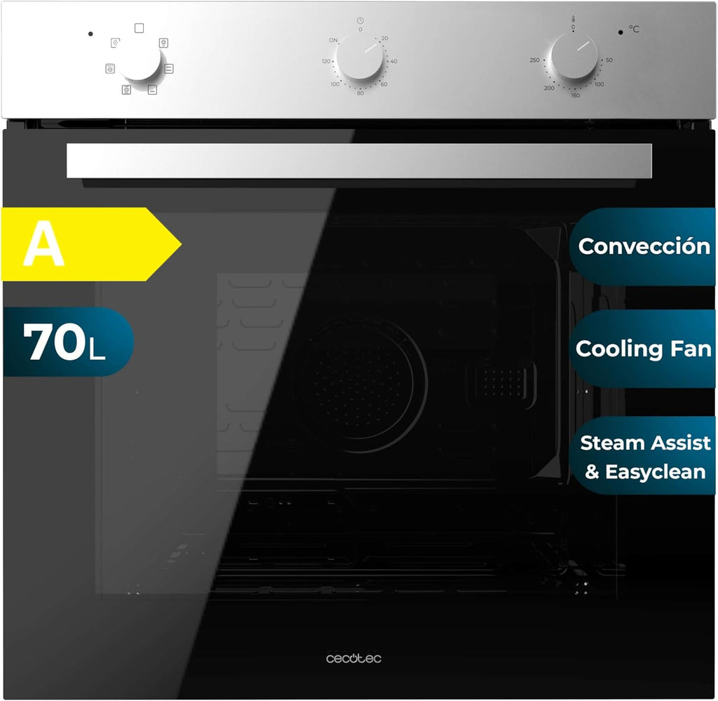 Cecotec Four intégrable multifonctions Bolero Hexa M236000 Inox Time A.Four multifonctions Capacité de 70 L, 6 fonctions, classe A, 2800 W