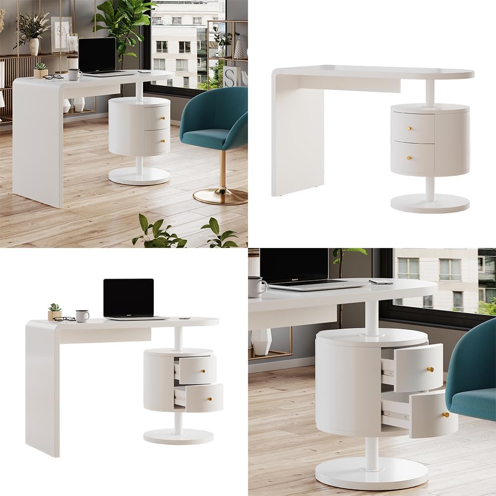 Vicco Bureau Lara, Blanc Haute Brillance, 120 x 50 cm avec 2 tiroirs