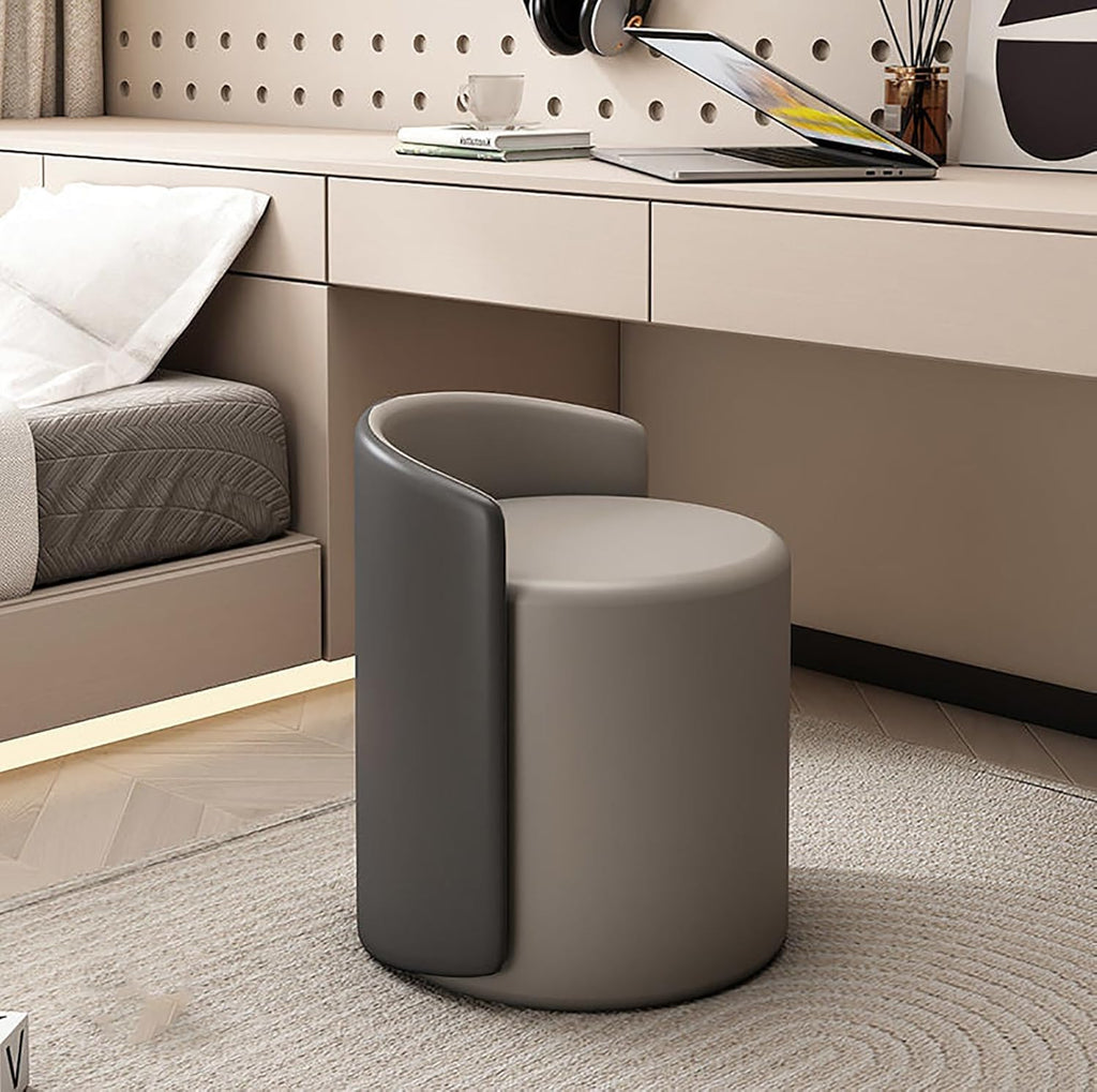 Tabouret de coiffeuse pivotant à 360 ° avec dossier bas pour chambre à coucher et étude, siège confortable gris pour beauté et toilettage