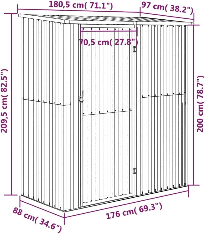 vidaXL Abri de Jardin Hangar de Stockage Abri de Rangement Remise à Outils Maison d'Extérieur Gris 180,5x97x209,5 cm Acier Galvanisé