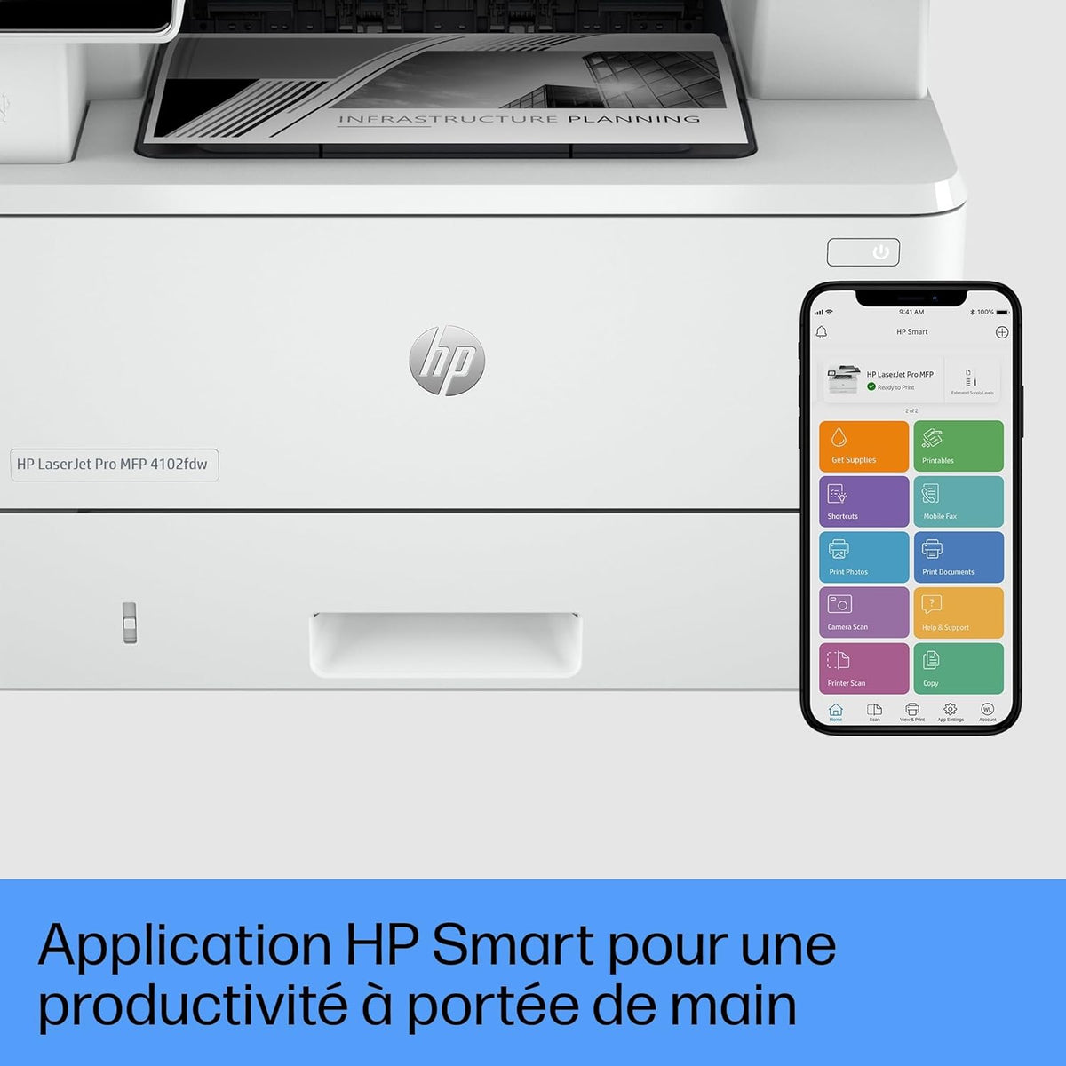 Laserjet Pro MFP 4102fdw, 2Z624F, imprimante Multifonction A4, Impression Automatique Recto-Verso, 42 ppm, Port USB hôte, Wi-FI, Ethernet, fax, ADF, Smart, Blanche