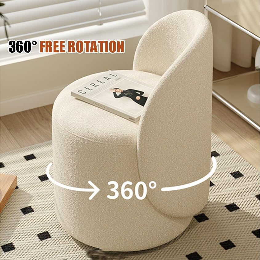 DELURA Chaise de Maquillage avec Dossier - Tabouret de Coiffeuse pour Chambre/Salle de Maquillage/Salon (Laine d'Agneau Blanche)