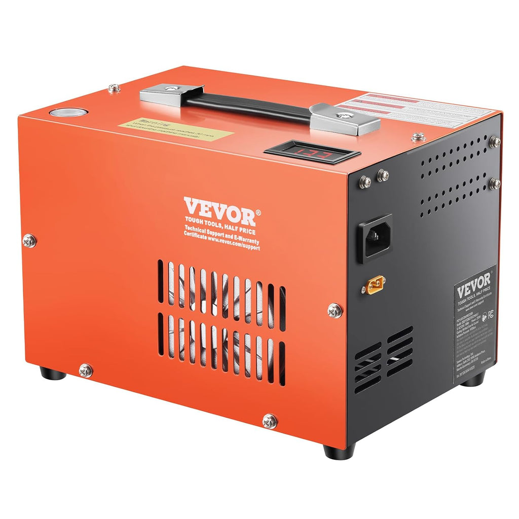 VEVOR Compresseur d'air portable PCP, 300 W 30 MPa, avec convertisseur intégré et système de refroidissement par ventilateur, arrêt manuel, pompe réservoir de paintball sans huile pour pistolet à air