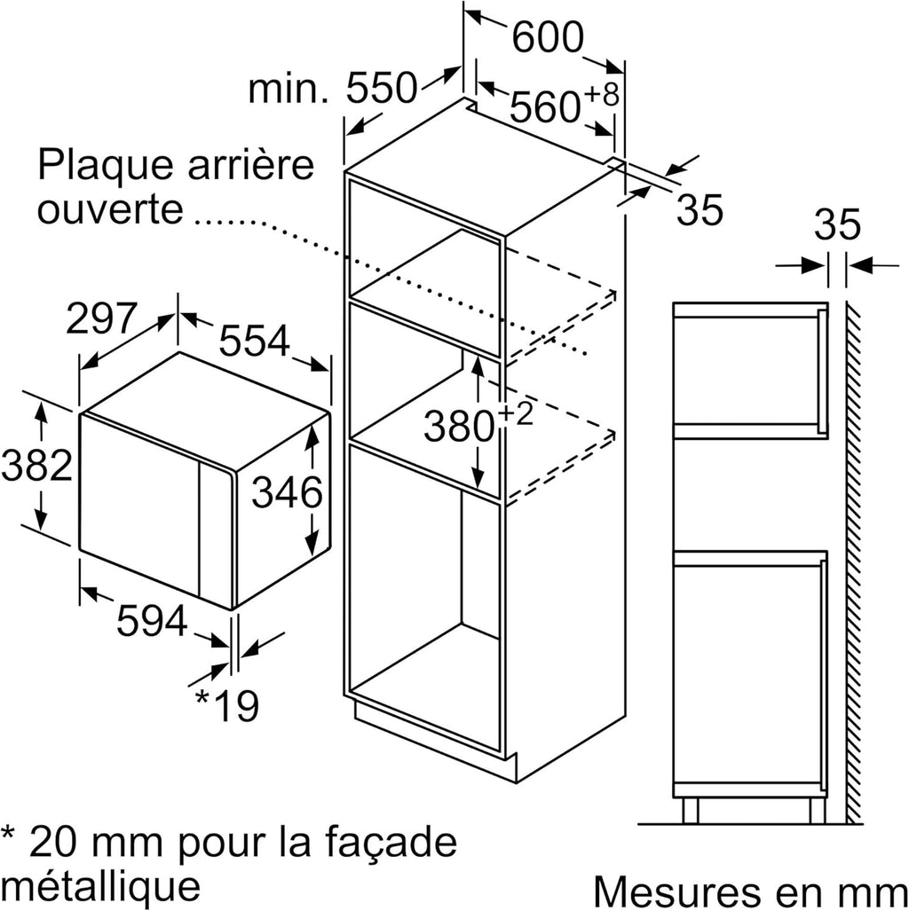 Bosch BFL523MW1F, Série 4, Micro-ondes, Encastrable, Blanc