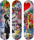 SUPER FABRIQUE Planche Alu forme Skate Board pour décoration murale, Keep Smiling inspired by Mr Brainwash, pour une déco originale (3 Planches)