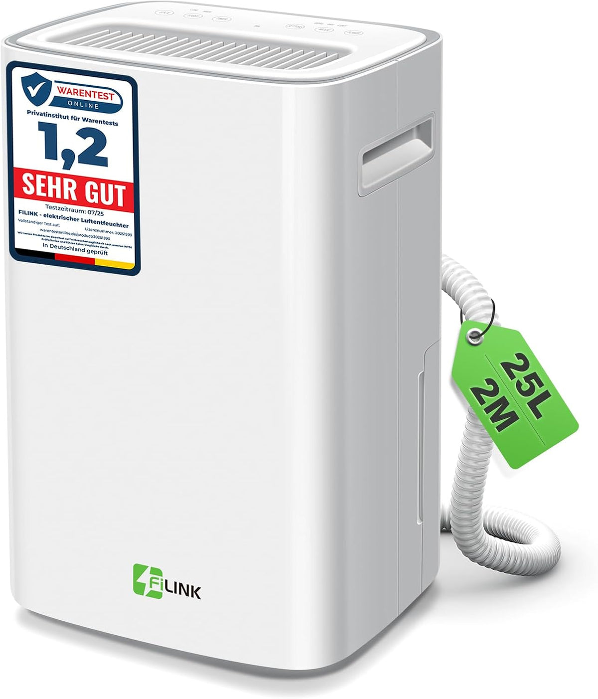 Deshumidificateur d Air, 25L/Jour Deshumidificateur Electrique Silencieux avec Capteur d'Humidité Automatique, Arrêt Auto et Dégivrage Auto, Déshumidificateur Idéal pour Maison, Bain, Chambre, Cave