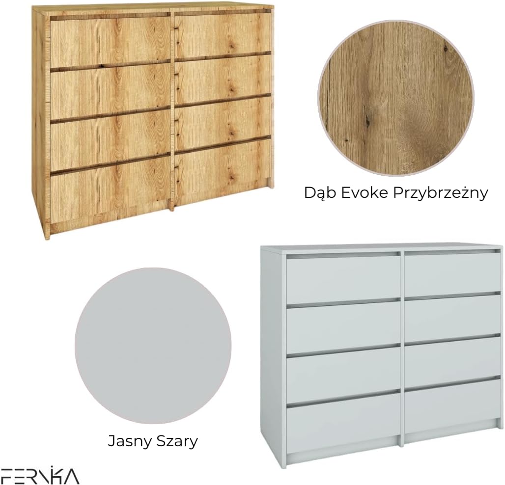 BDW - Commode 8 Tiroirs 120 cm - Meuble de Rangement - Commode Chambre Bébé, Enfant, Adulte, Salon - Construction Solide - 120x100x43 cm - Cachemire