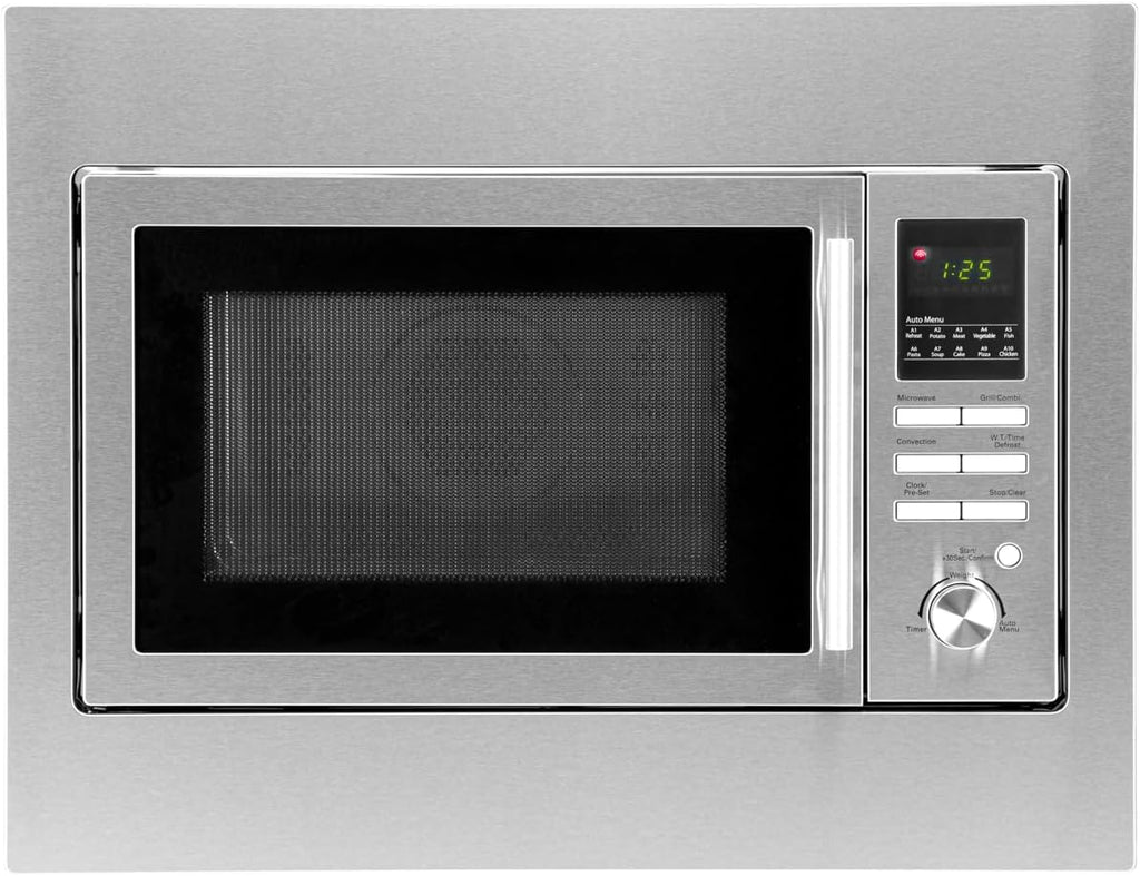 Bomann Micro-ondes encastrable 3en1 | gril et air chaud, | Microwave | 25 L | 10 programmes automatiques | grille et plateau tournant inclus (Ø 32 cm)| 900 watts | acier inoxydable | MWG 2216 H EB