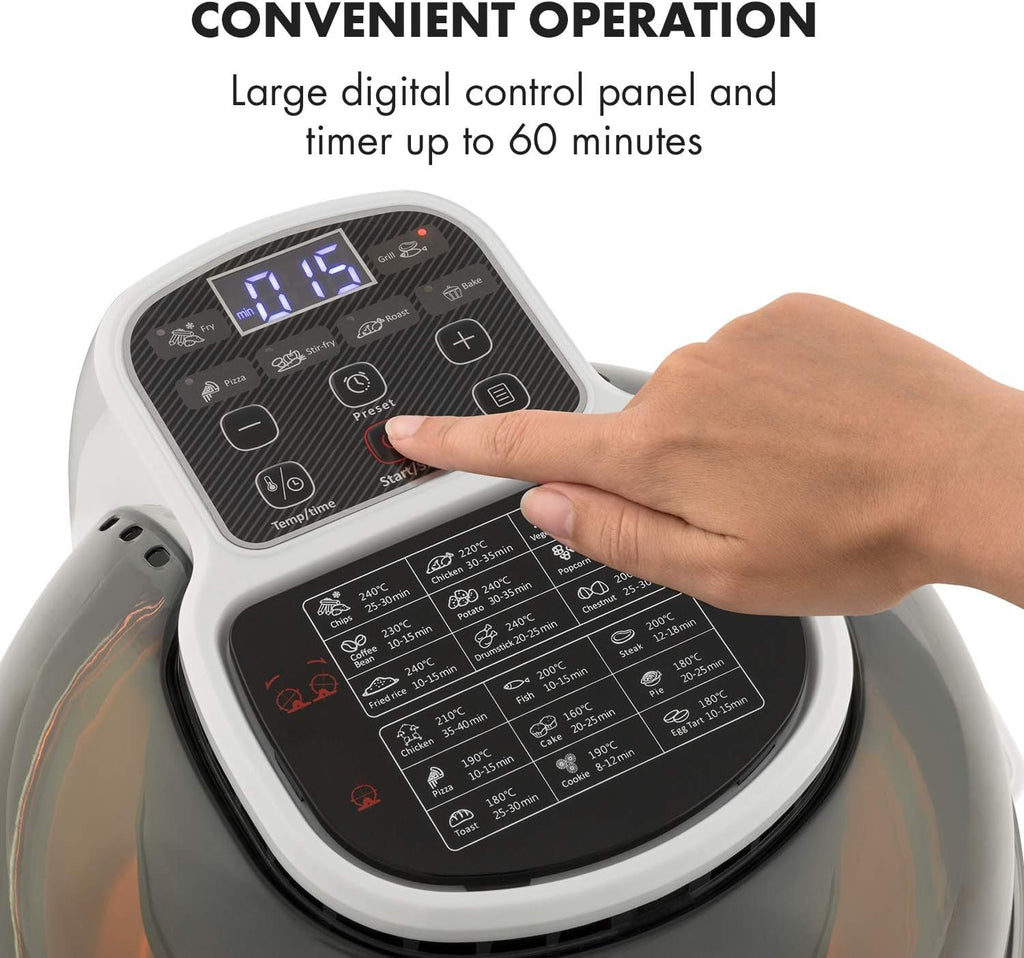 Klarstein VitAir Pommesmaster - Friteuse à air chaud, 1400 watts, Capacité de 6 litres, Cuisson sans huile, Poignée pratique, Grille pour cuire et rôtir, 50 à 240 C, Cuisson unique à 360°, Blanc